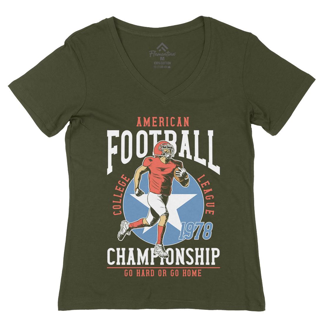 American Football Womens Organic V-Neck T-Shirt Sport C833