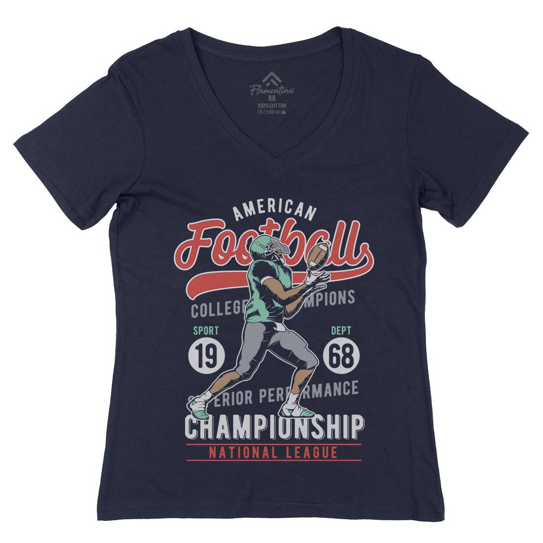 American Football Womens Organic V-Neck T-Shirt Sport C835
