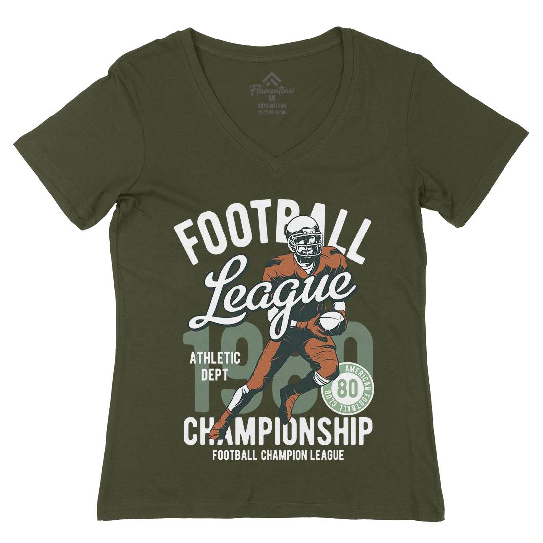 American Football Womens Organic V-Neck T-Shirt Sport C840