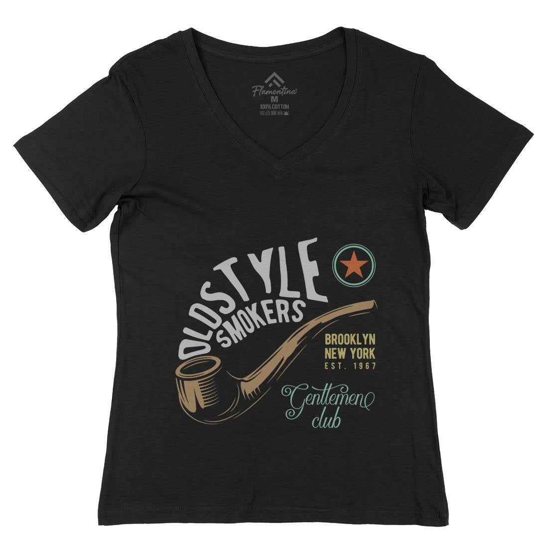 Oldstyle Smokers Womens Organic V-Neck T-Shirt Barber C849