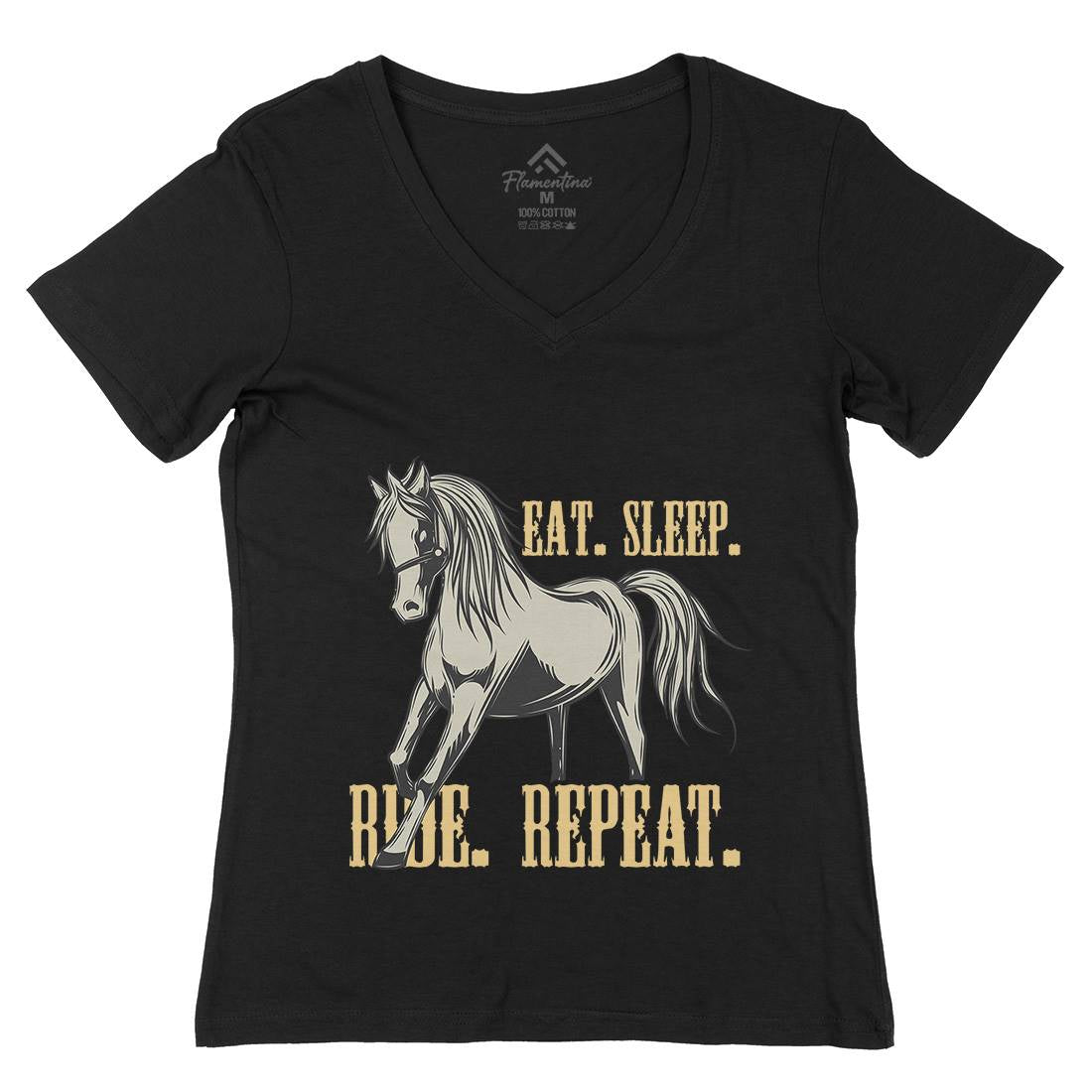 Eat Sleep Ride Womens Organic V-Neck T-Shirt Animals C857
