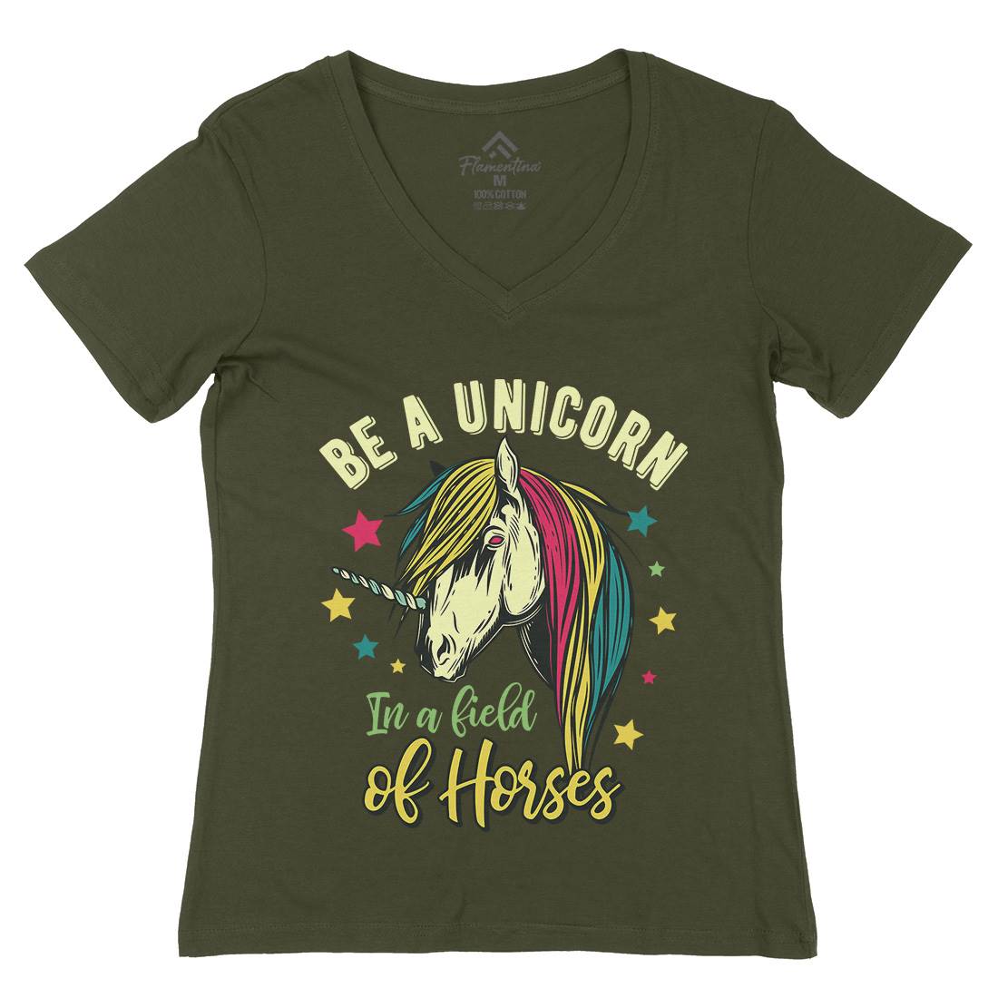 Unicorn Womens Organic V-Neck T-Shirt Animals C860