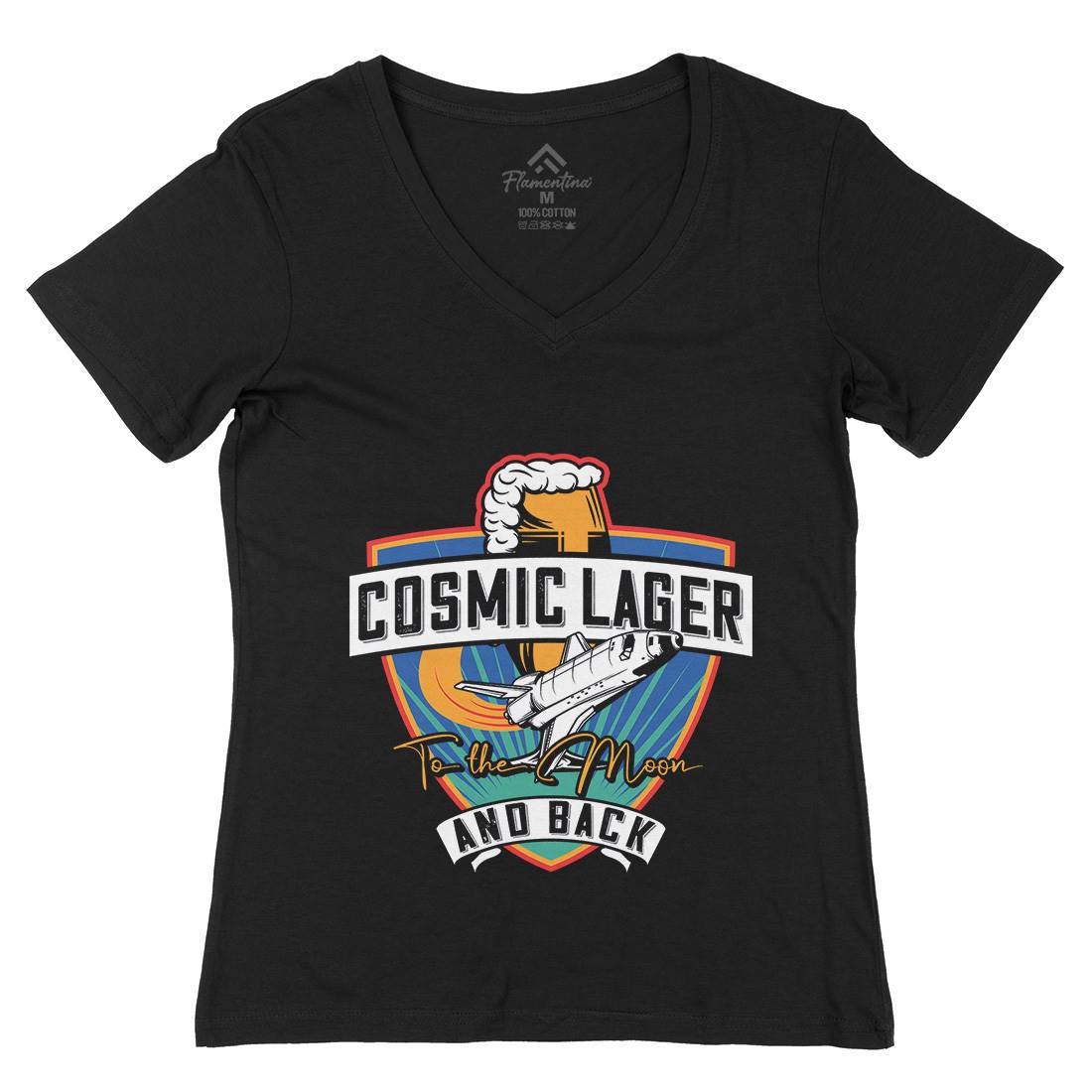 Cosmic Lager Womens Organic V-Neck T-Shirt Drinks C862