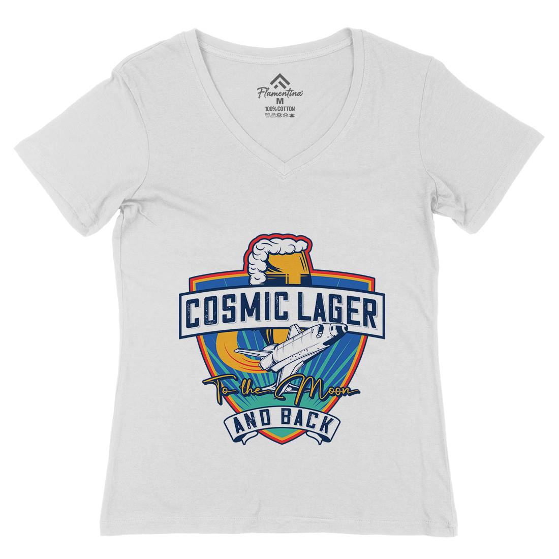 Cosmic Lager Womens Organic V-Neck T-Shirt Drinks C862