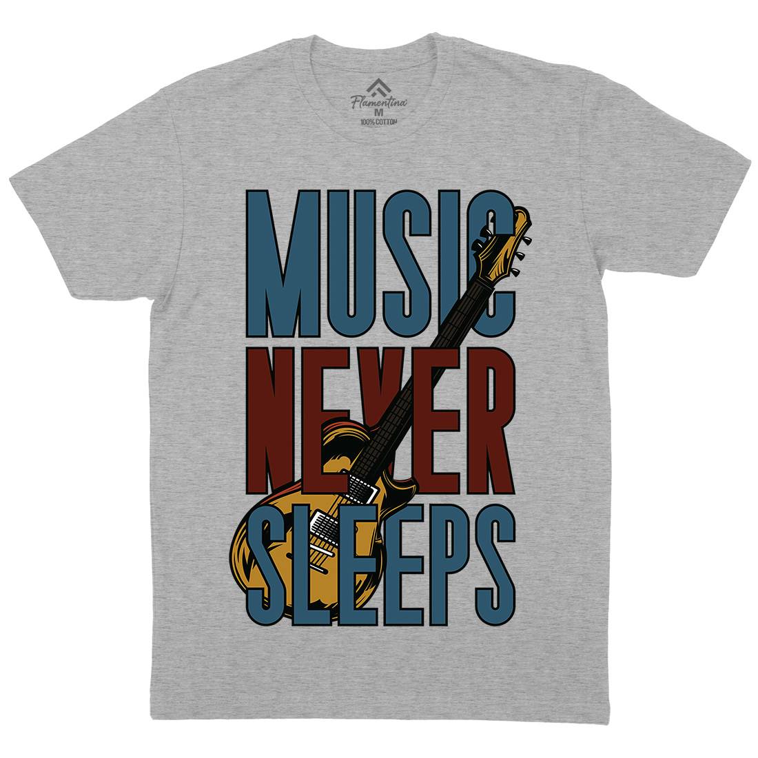 Never Sleeps Mens Organic Crew Neck T-Shirt Music C865
