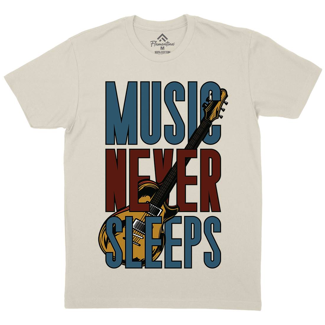 Never Sleeps Mens Organic Crew Neck T-Shirt Music C865