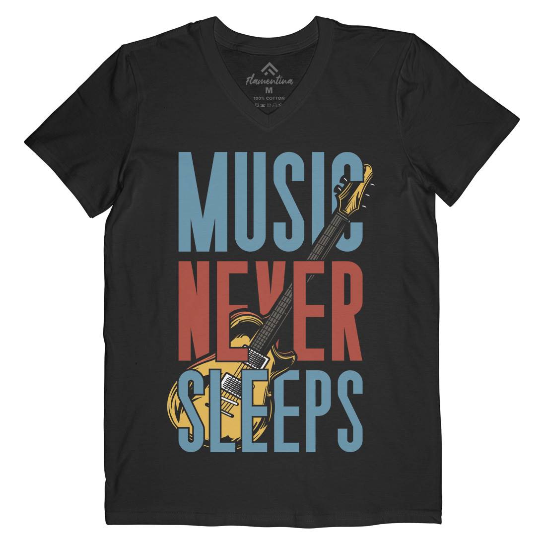 Never Sleeps Mens Organic V-Neck T-Shirt Music C865