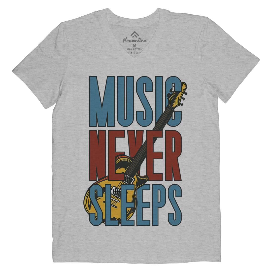 Never Sleeps Mens Organic V-Neck T-Shirt Music C865