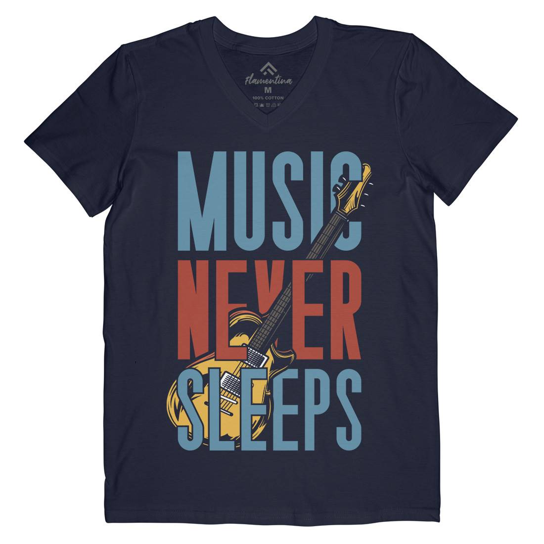 Never Sleeps Mens V-Neck T-Shirt Music C865
