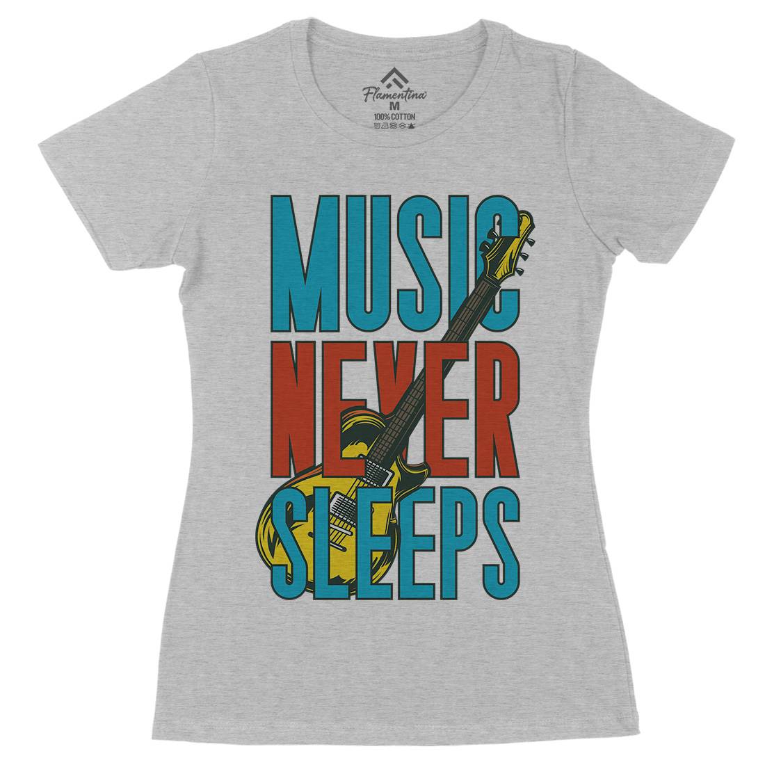 Never Sleeps Womens Organic Crew Neck T-Shirt Music C865