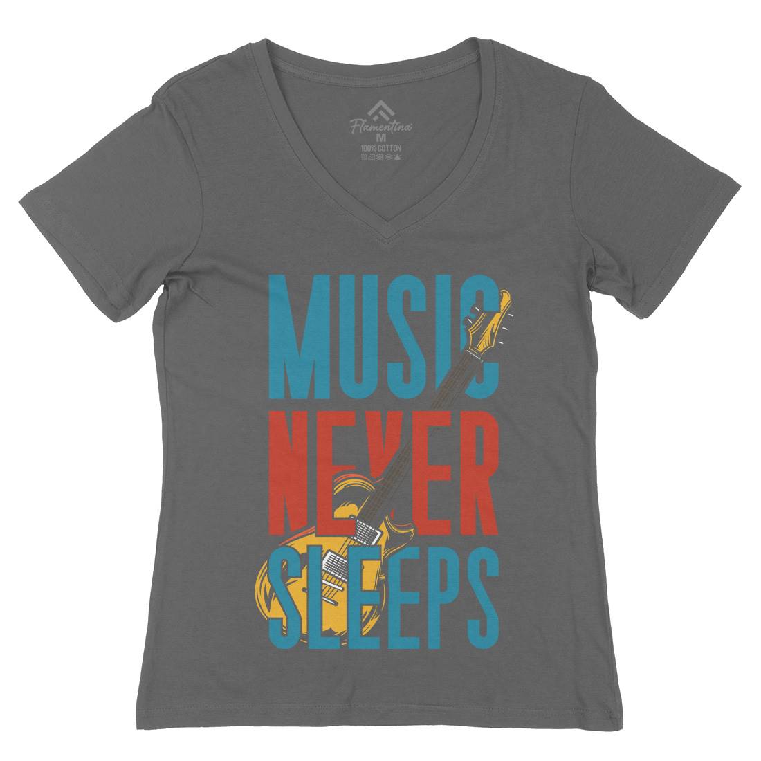 Never Sleeps Womens Organic V-Neck T-Shirt Music C865