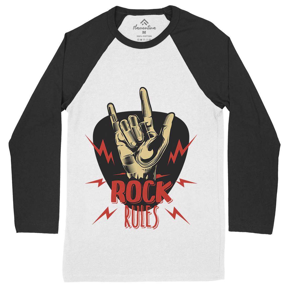Rock Rules Mens Long Sleeve Baseball T-Shirt Music C871