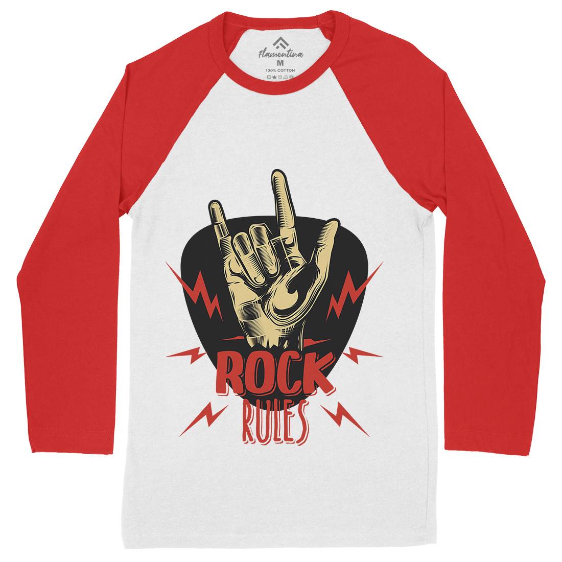 Rock Rules Mens Long Sleeve Baseball T-Shirt Music C871