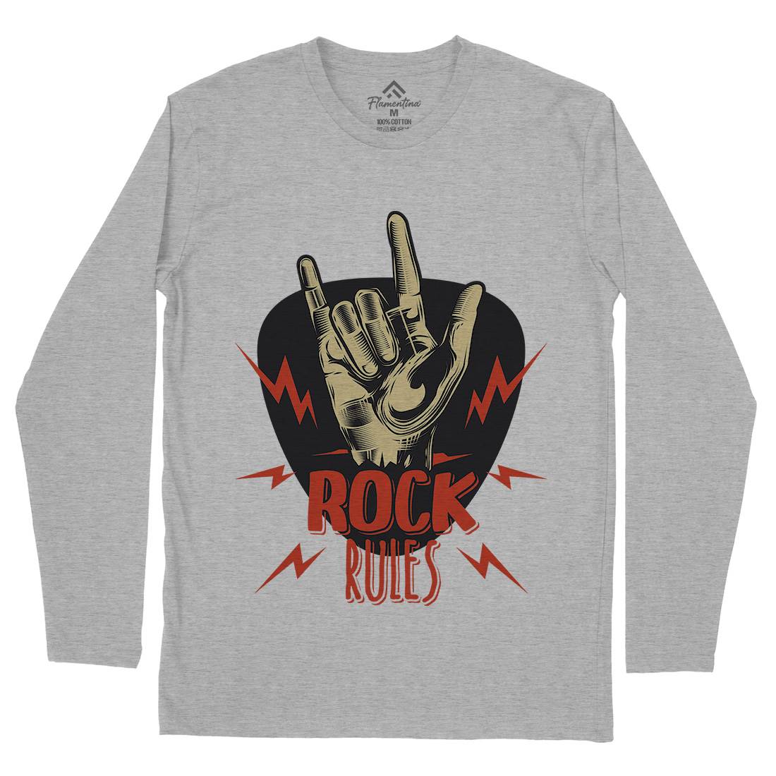 Rock Rules Mens Long Sleeve T-Shirt Music C871