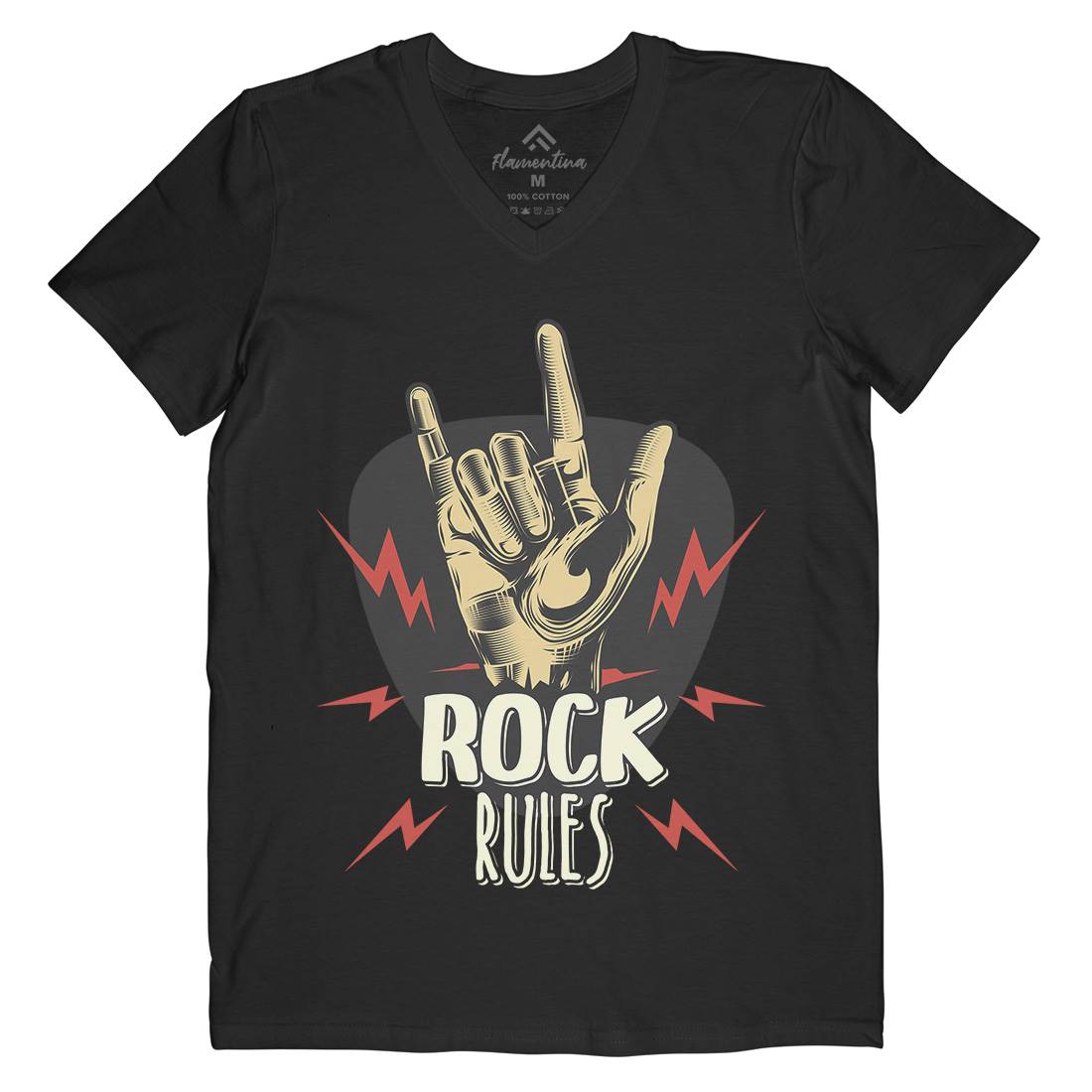 Rock Rules Mens V-Neck T-Shirt Music C871