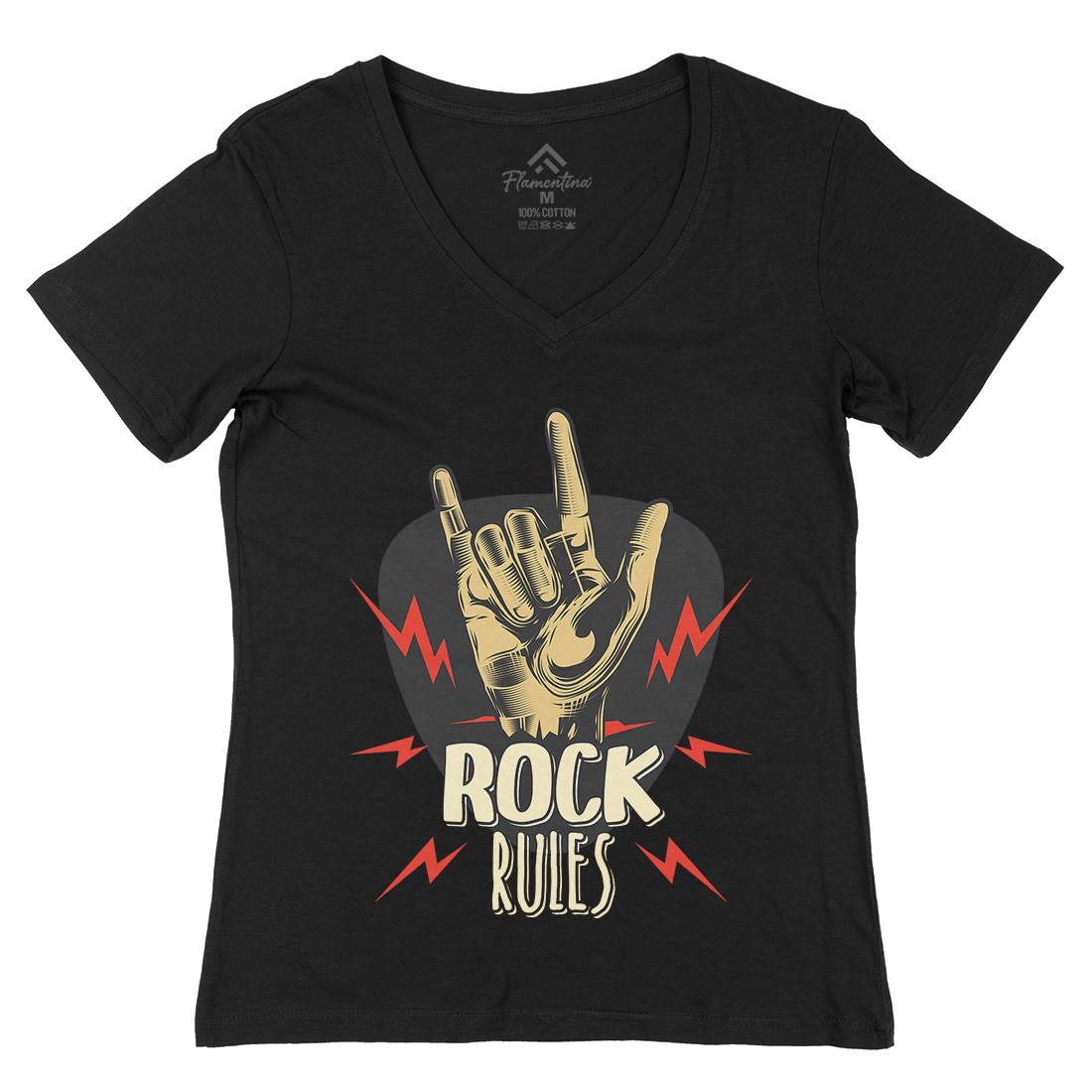 Rock Rules Womens Organic V-Neck T-Shirt Music C871