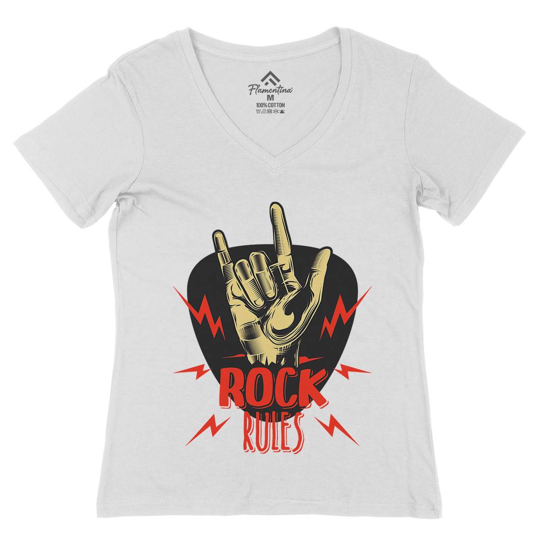 Rock Rules Womens Organic V-Neck T-Shirt Music C871