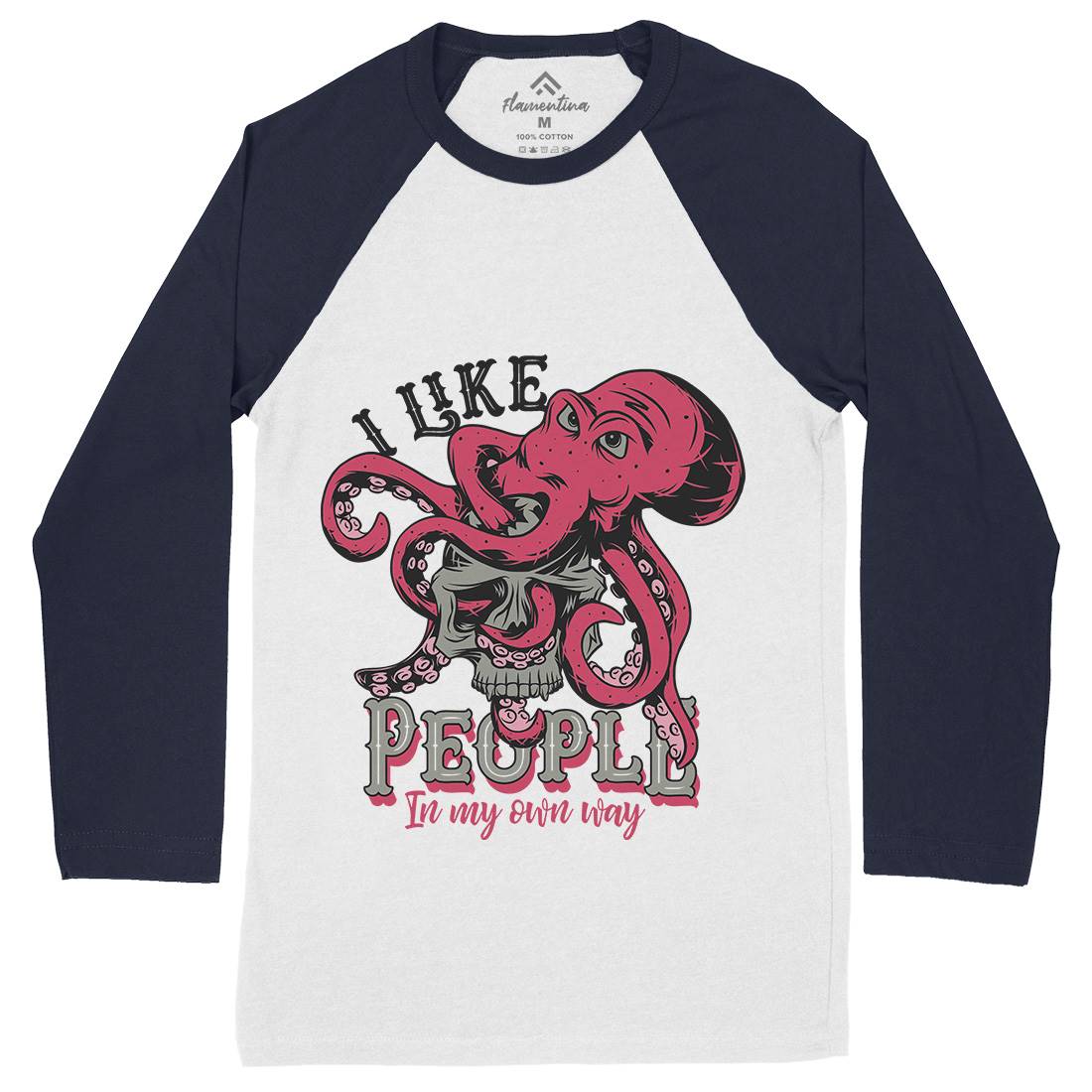 Octopus Mens Long Sleeve Baseball T-Shirt Navy C873