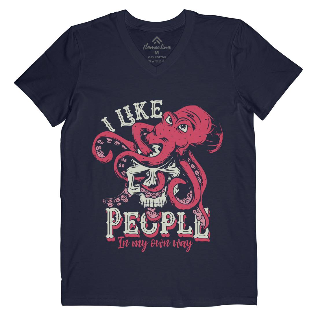 Octopus Mens Organic V-Neck T-Shirt Navy C873
