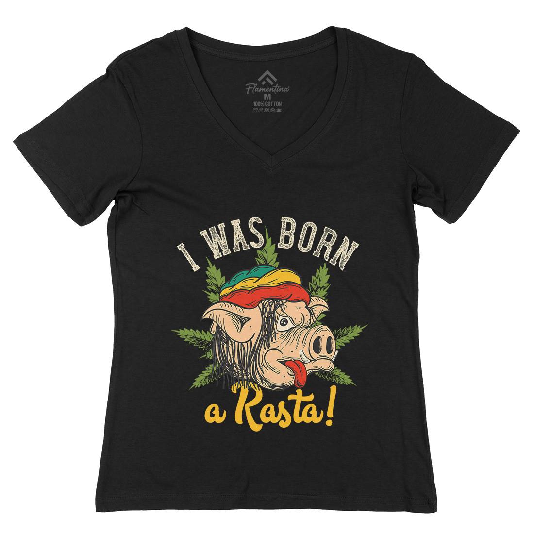 Rasta Pig Womens Organic V-Neck T-Shirt Drugs C874