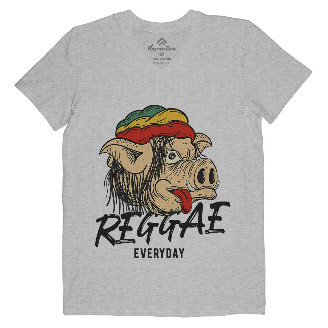 Reggae Pig Mens Organic V-Neck T-Shirt Drugs C875
