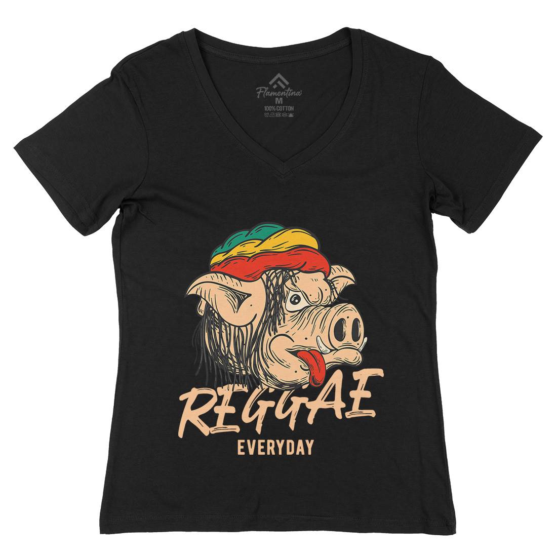 Reggae Pig Womens Organic V-Neck T-Shirt Drugs C875