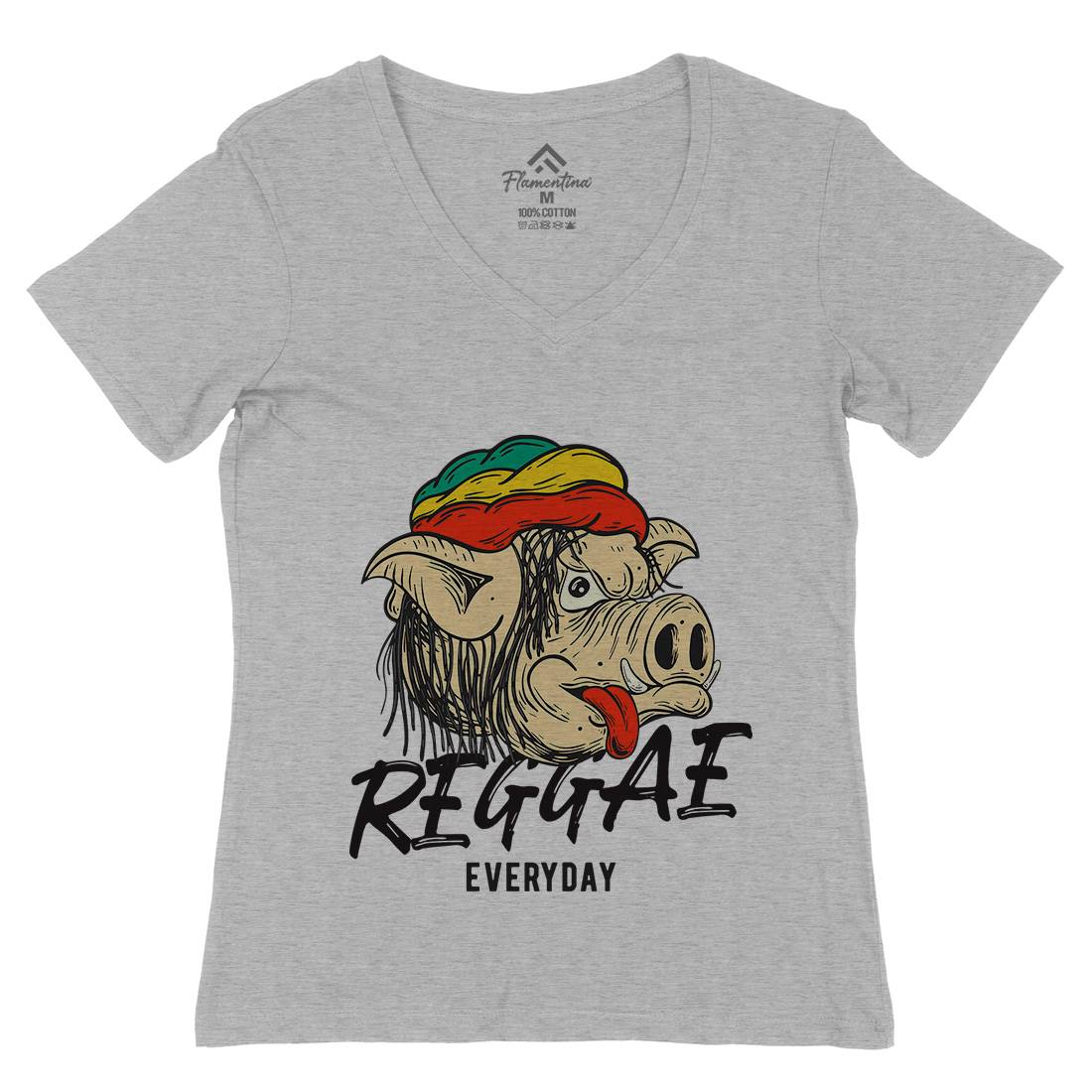 Reggae Pig Womens Organic V-Neck T-Shirt Drugs C875