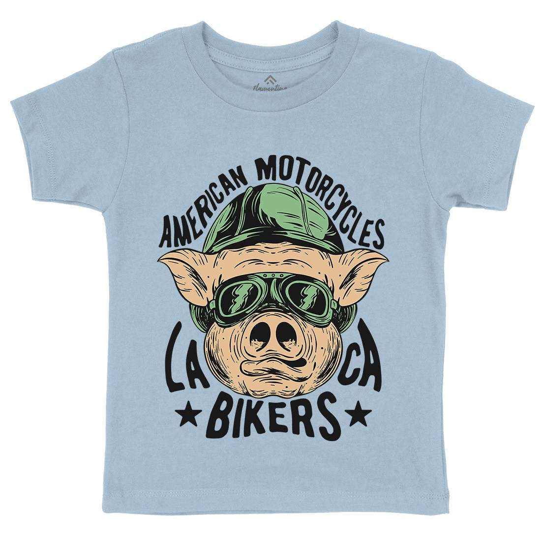 Biker Pig Kids Crew Neck T-Shirt Motorcycles C876