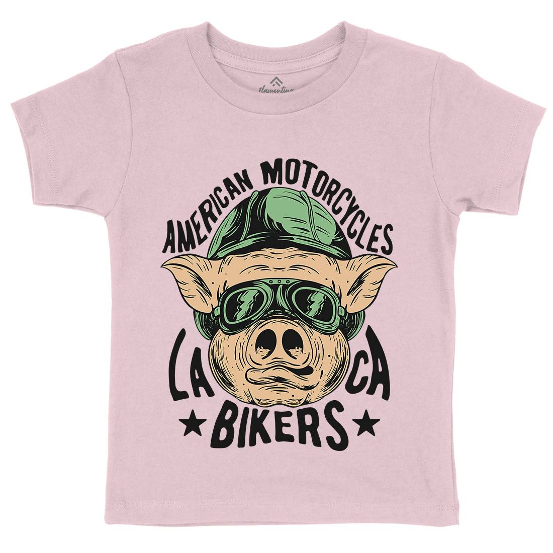 Biker Pig Kids Organic Crew Neck T-Shirt Motorcycles C876