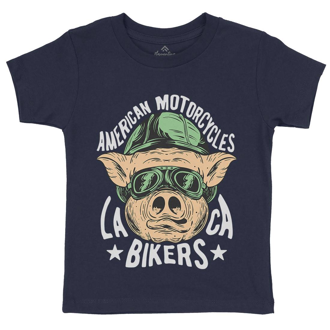 Biker Pig Kids Organic Crew Neck T-Shirt Motorcycles C876