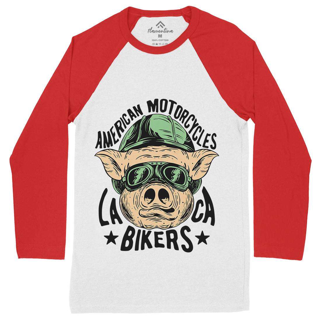 Biker Pig Mens Long Sleeve Baseball T-Shirt Motorcycles C876