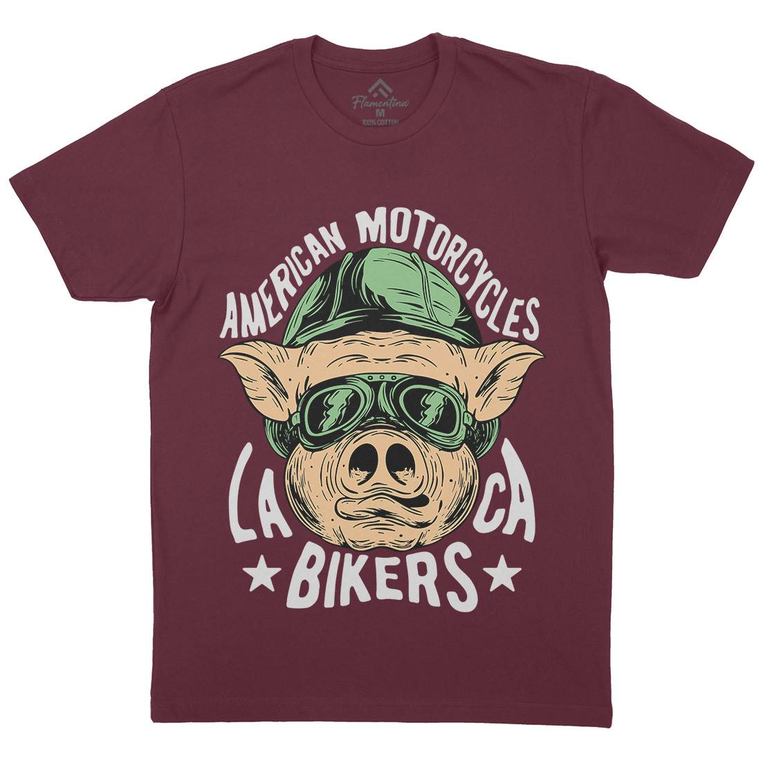 Biker Pig Mens Organic Crew Neck T-Shirt Motorcycles C876