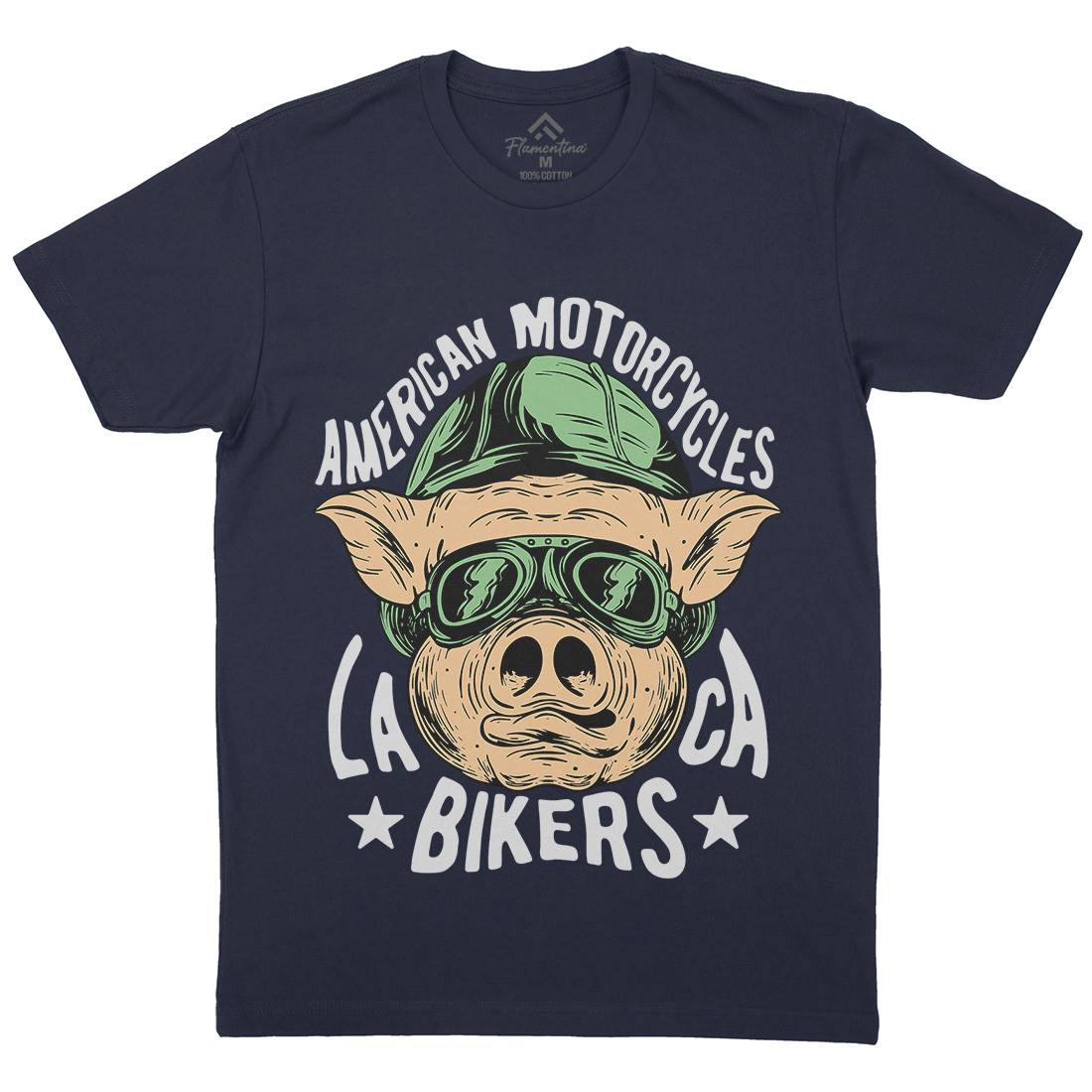 Biker Pig Mens Organic Crew Neck T-Shirt Motorcycles C876