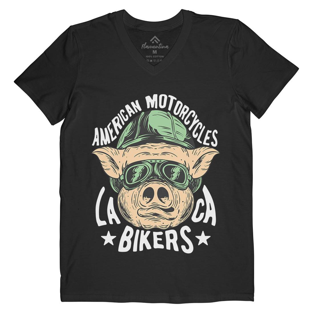 Biker Pig Mens Organic V-Neck T-Shirt Motorcycles C876