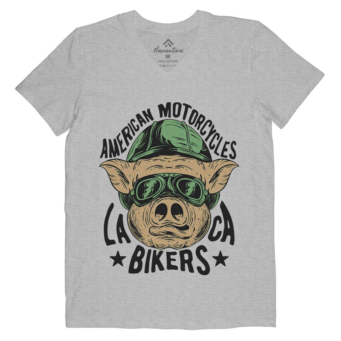 Biker Pig Mens Organic V-Neck T-Shirt Motorcycles C876