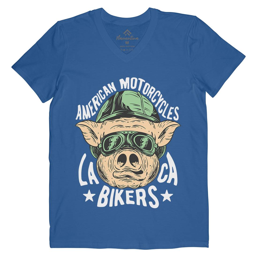 Biker Pig Mens V-Neck T-Shirt Motorcycles C876