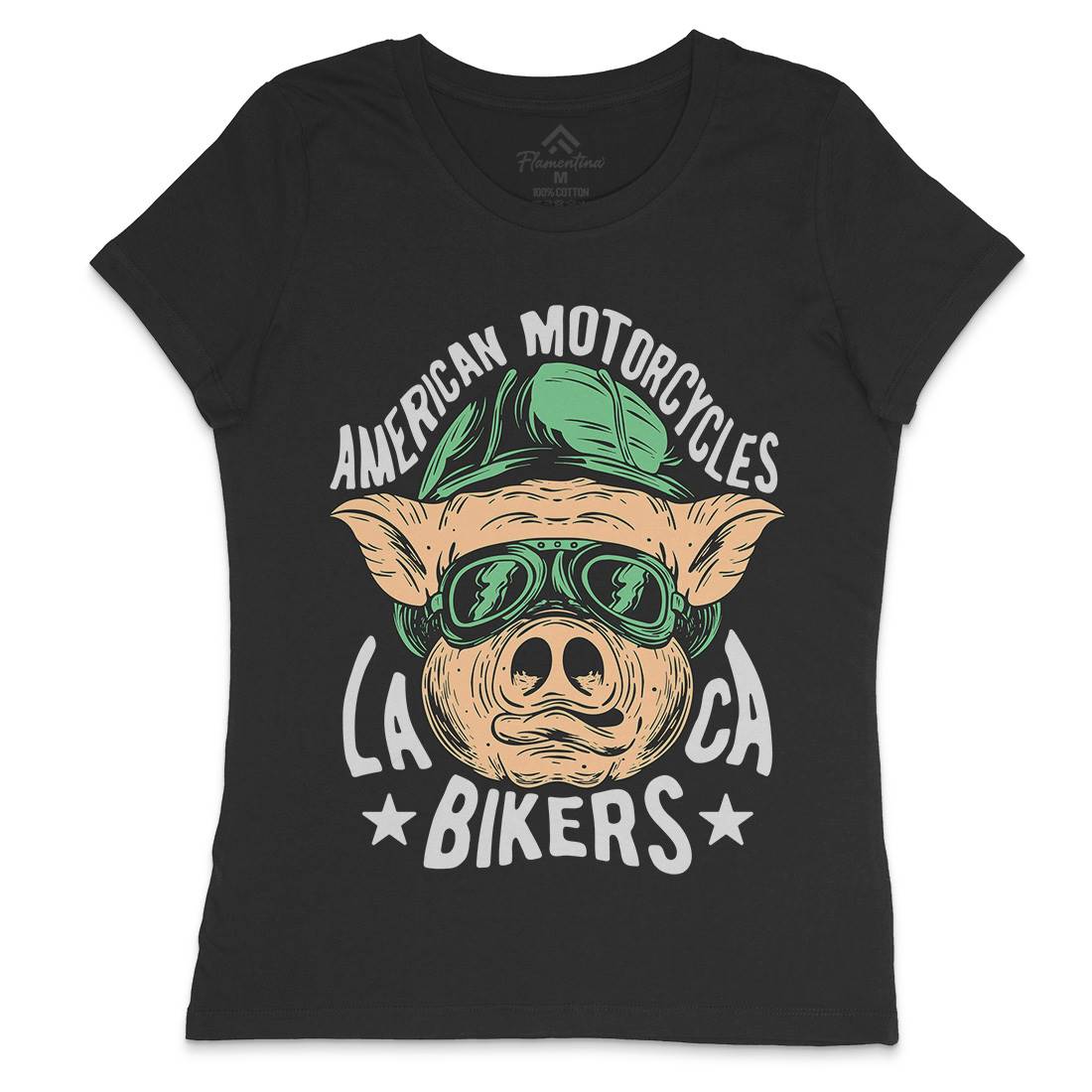Biker Pig Womens Crew Neck T-Shirt Motorcycles C876