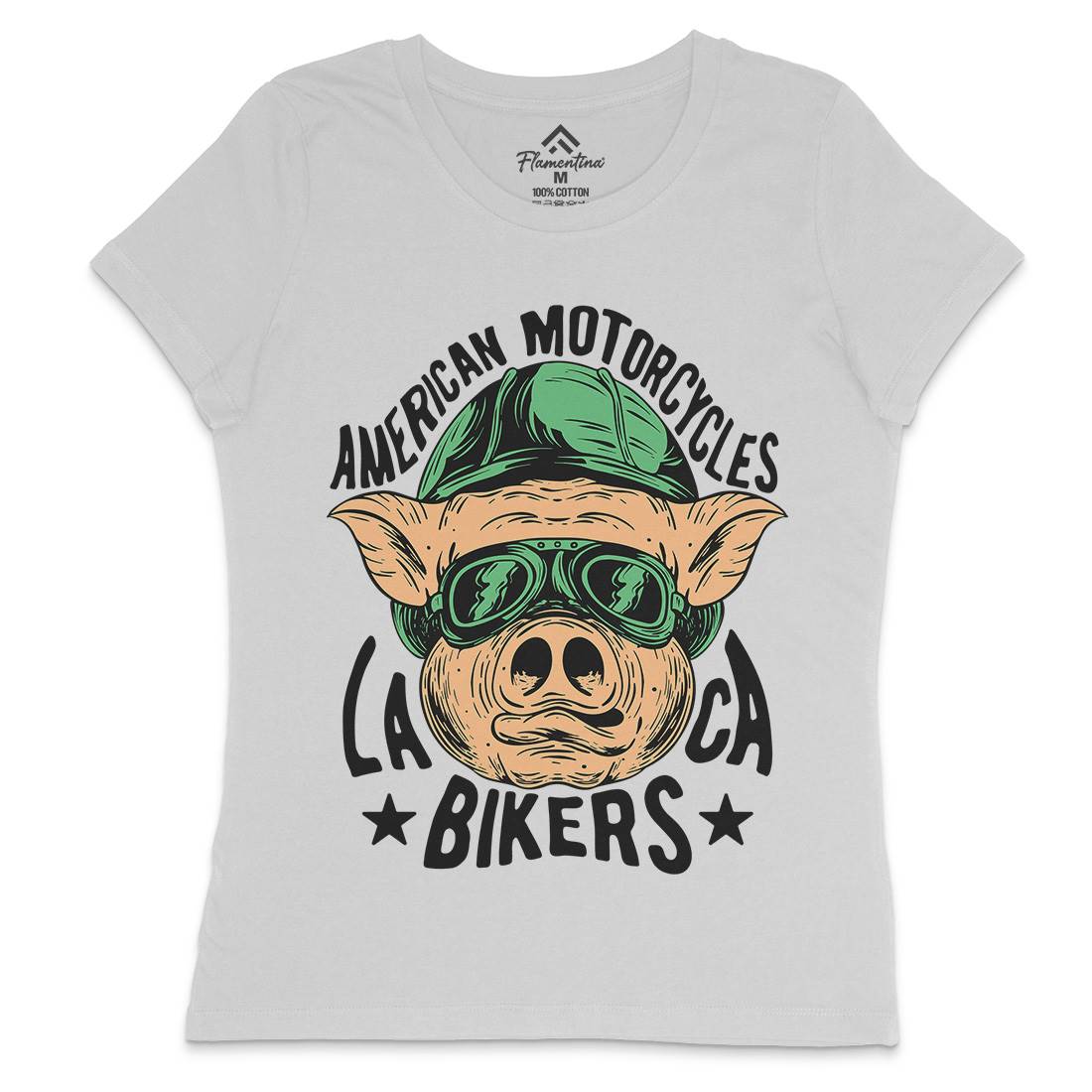 Biker Pig Womens Crew Neck T-Shirt Motorcycles C876