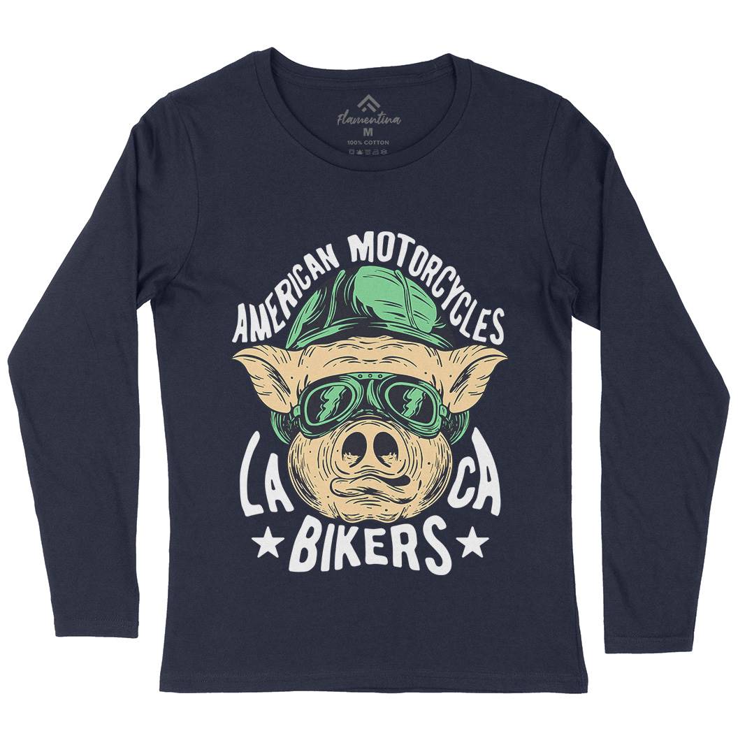 Biker Pig Womens Long Sleeve T-Shirt Motorcycles C876