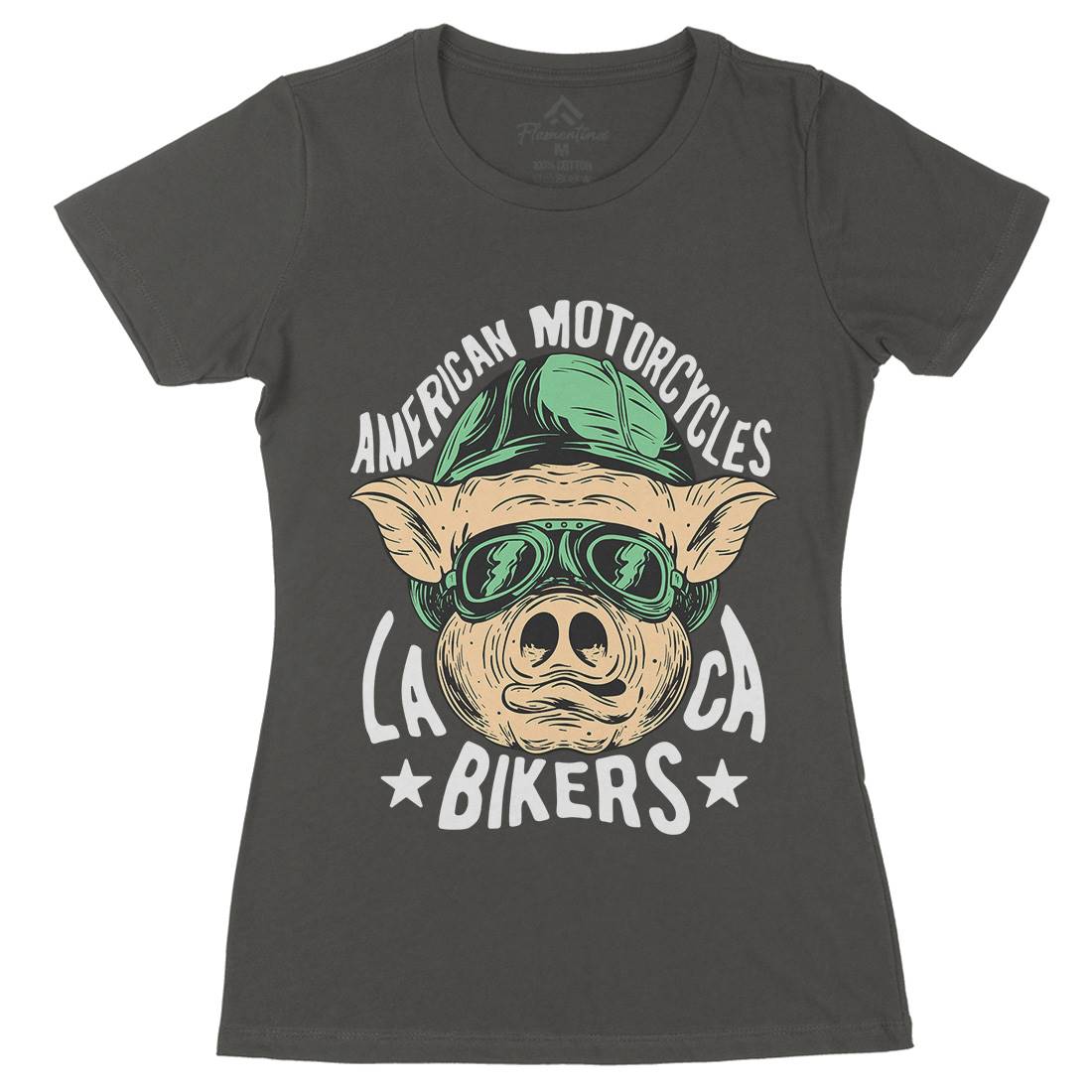 Biker Pig Womens Organic Crew Neck T-Shirt Motorcycles C876
