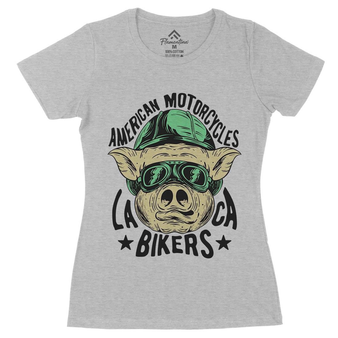 Biker Pig Womens Organic Crew Neck T-Shirt Motorcycles C876