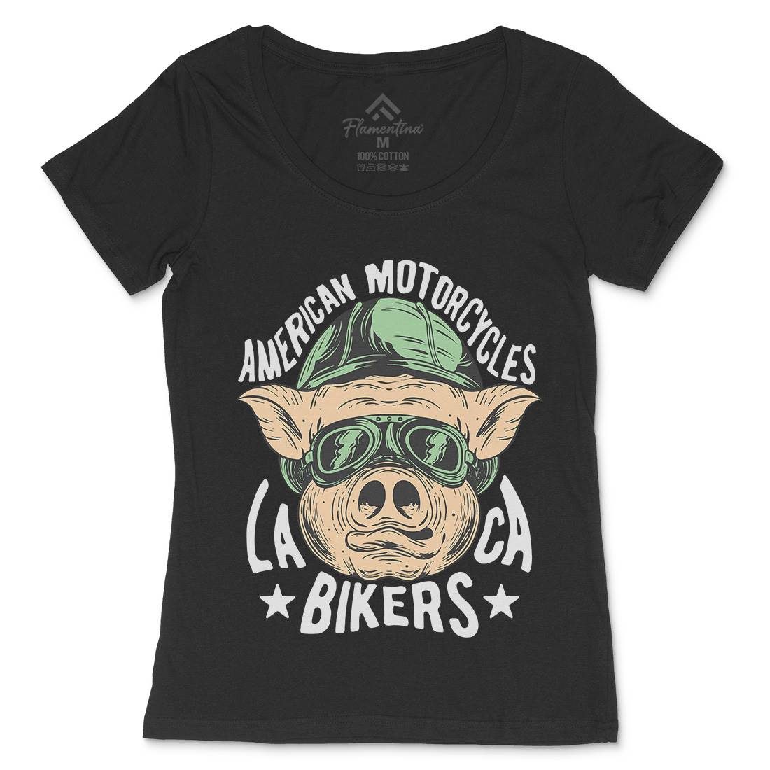 Biker Pig Womens Scoop Neck T-Shirt Motorcycles C876