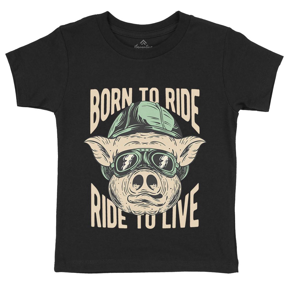 Biker Pig Kids Organic Crew Neck T-Shirt Motorcycles C877
