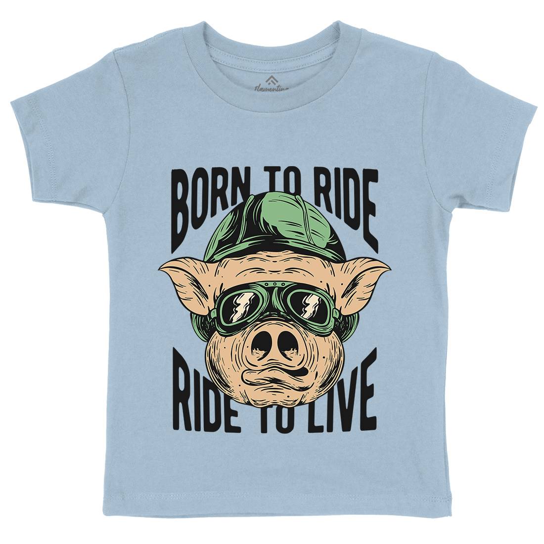 Biker Pig Kids Organic Crew Neck T-Shirt Motorcycles C877