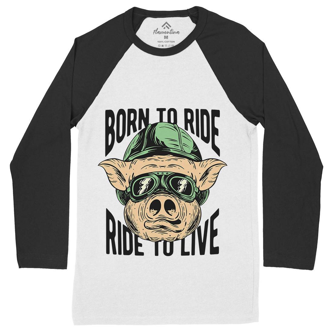 Biker Pig Mens Long Sleeve Baseball T-Shirt Motorcycles C877