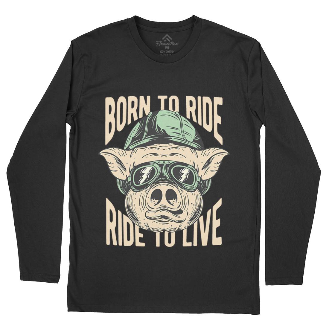 Biker Pig Mens Long Sleeve T-Shirt Motorcycles C877