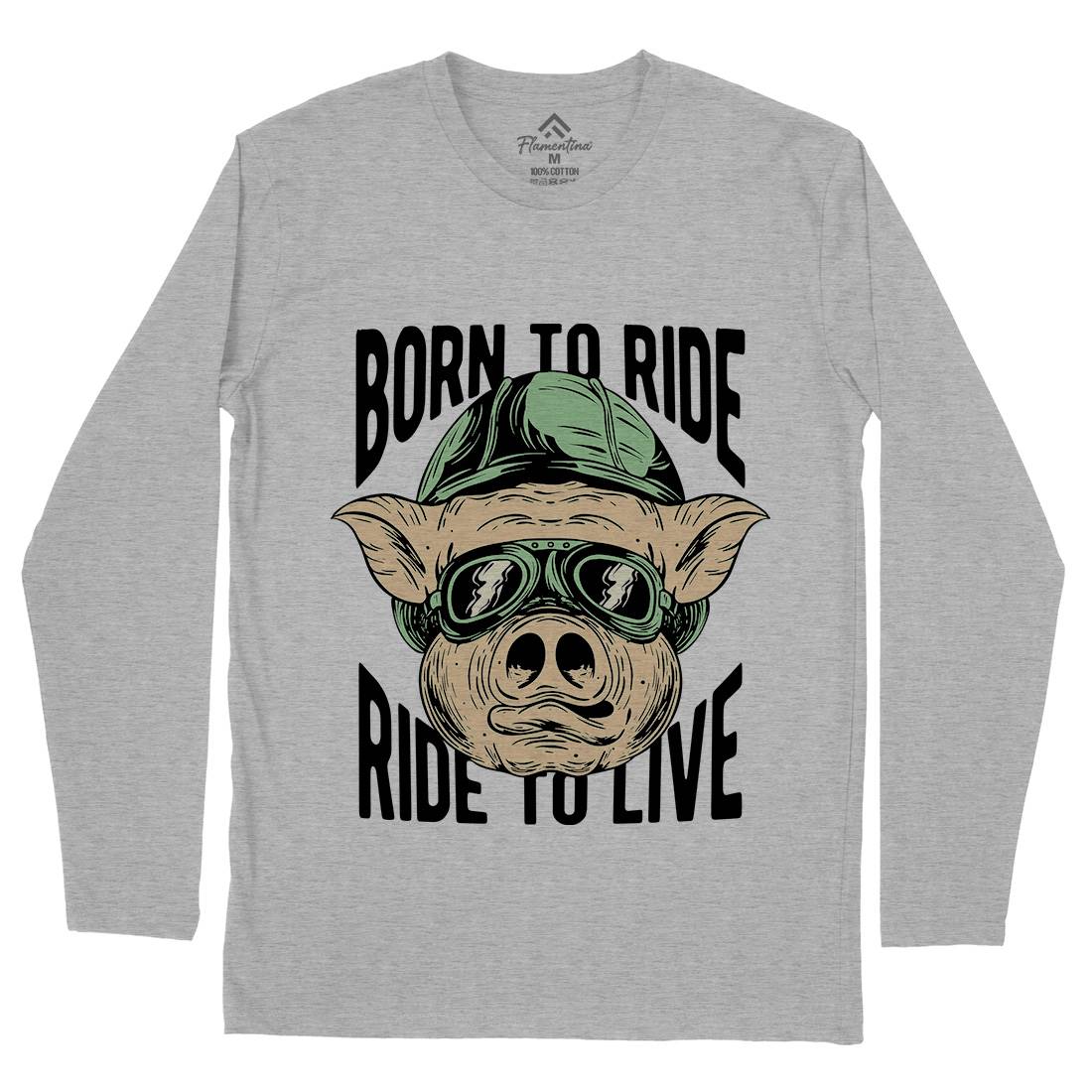 Biker Pig Mens Long Sleeve T-Shirt Motorcycles C877