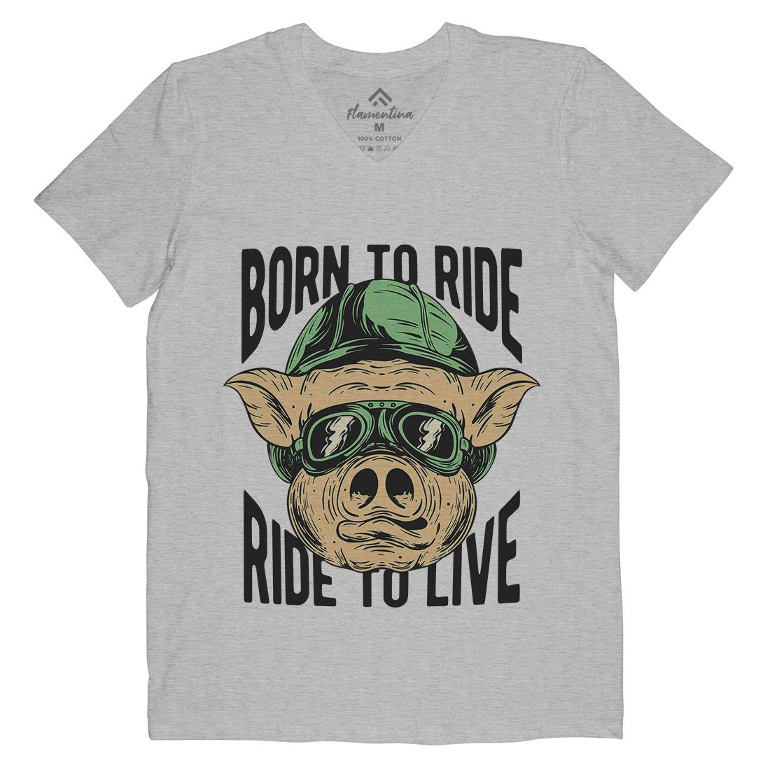 Biker Pig Mens Organic V-Neck T-Shirt Motorcycles C877