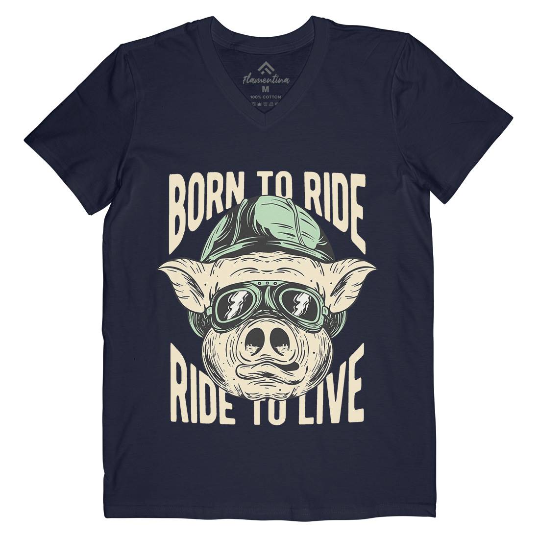 Biker Pig Mens V-Neck T-Shirt Motorcycles C877