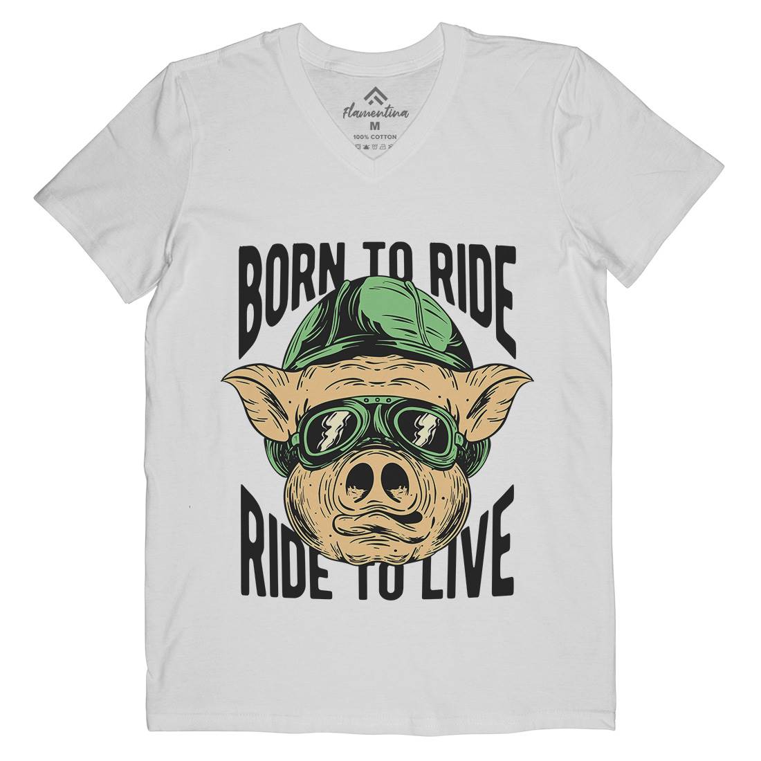 Biker Pig Mens V-Neck T-Shirt Motorcycles C877